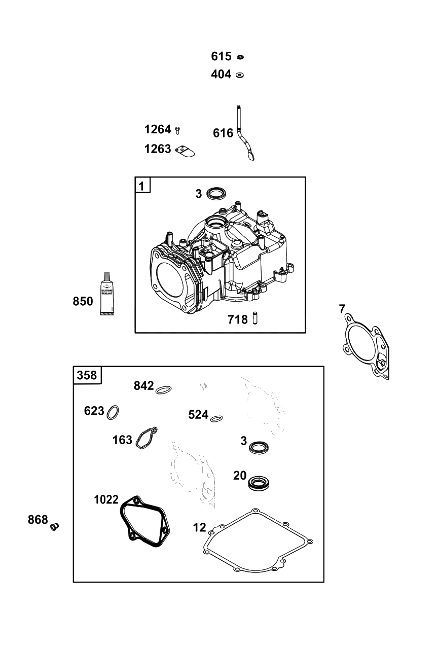Cylinder Group Diagram and Parts List for 8P502-0089-H5  Briggs and Stratton Engine